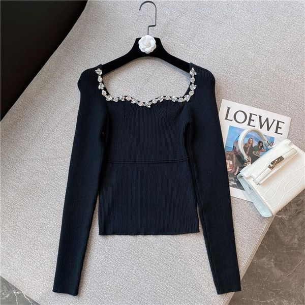 women's sweaters rhinestone edge u-neck sweater women 2021 autumn and winter slimming long-sleeved skinny knitted jumper lady, White;black
women's sweaters rhinestone edge u-neck sweater women 2021 autumn and winter slimming long-sleeved skinny knitted jumper lady, White;black