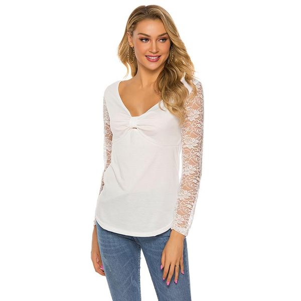 women's t-shirt 2021 women ladies bowknot v-neck female lace long sleeve tees summer solid color, White
women's t-shirt 2021 women ladies bowknot v-neck female lace long sleeve tees summer solid color, White