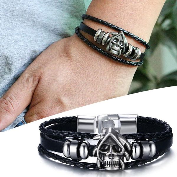 skull multi-layer leather bracelet for men braided hand chain cuff wrap bracelet punk gothic jewelry 20cm ll@17, Black
skull multi-layer leather bracelet for men braided hand chain cuff wrap bracelet punk gothic jewelry 20cm ll@17, Black
