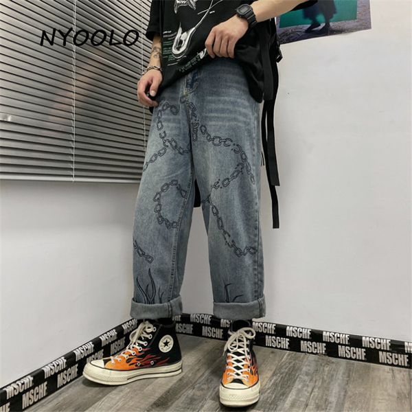 women's jeans nyoolo casual streetwear flame chain print high waist straight denim pants women men summer loose washed hip hop bleached, Blue
women's jeans nyoolo casual streetwear flame chain print high waist straight denim pants women men summer loose washed hip hop bleached, Blue