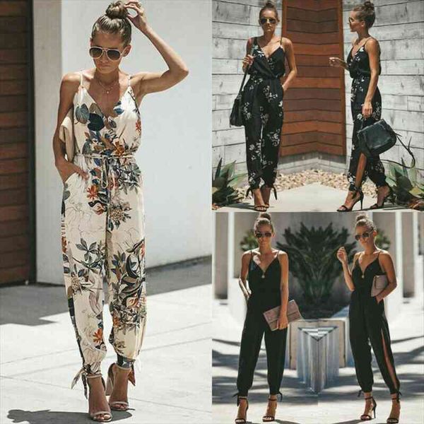women girl summer sleeveless v-neck loose wide pants casual jumpsuits floral romper pants, Black;white
women girl summer sleeveless v-neck loose wide pants casual jumpsuits floral romper pants, Black;white