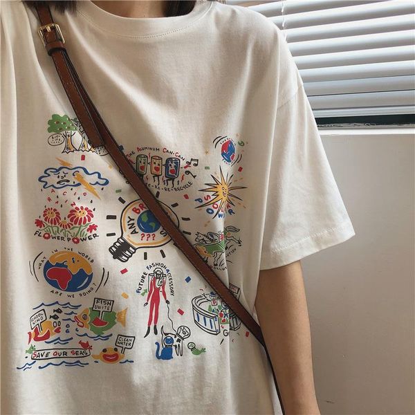 women's t-shirt print women plus size harajuku korean cartoon short-sleeved loose fashion couple clothes clothing, White
women's t-shirt print women plus size harajuku korean cartoon short-sleeved loose fashion couple clothes clothing, White