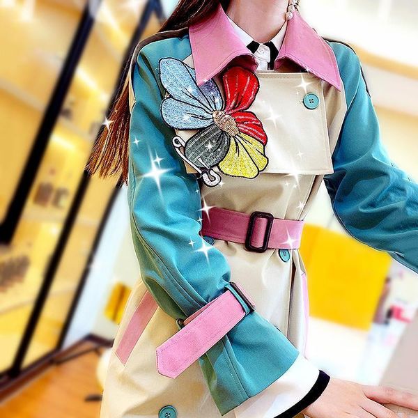 women's trench coats with belt spring autumn chic flower embroidery party sweet outerwear woman clothes sl531, Tan;black
women's trench coats with belt spring autumn chic flower embroidery party sweet outerwear woman clothes sl531, Tan;black