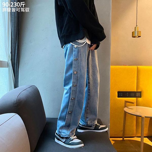 men's jeans side breasted straight loose fashion brand fat plus-sized plus size spring and summer long pants high street, Blue
men's jeans side breasted straight loose fashion brand fat plus-sized plus size spring and summer long pants high street, Blue