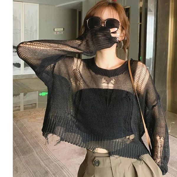 women's sweaters black gothic thin women pullover loose sweater 2021 lady hollow out hole broken streetwear stretch split knit short to, White;black
women's sweaters black gothic thin women pullover loose sweater 2021 lady hollow out hole broken streetwear stretch split knit short to, White;black