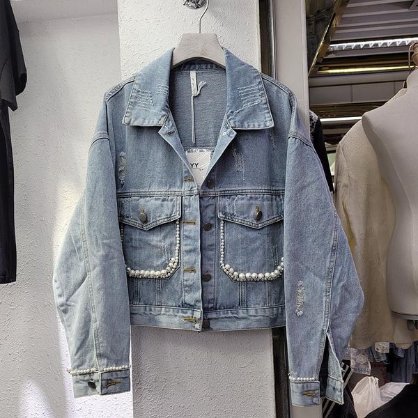 women's jackets jeans jacket for women 2021 autumn heavy industry beads loose cardigan ripped vintage woman denim coat outwear, Black;brown
women's jackets jeans jacket for women 2021 autumn heavy industry beads loose cardigan ripped vintage woman denim coat outwear, Black;brown