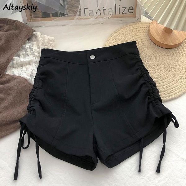 women's shorts black high waist women shirring girls summer button street korean style solid slender slim short chic, White;black
women's shorts black high waist women shirring girls summer button street korean style solid slender slim short chic, White;black