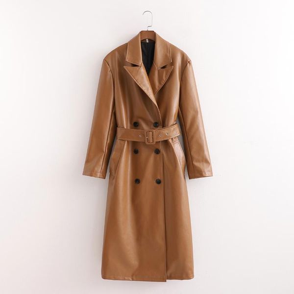 women's leather & faux 2021 autumn/winter long jacket woman pu windbreaker double breasted outwear solid color trench belt, Black
women's leather & faux 2021 autumn/winter long jacket woman pu windbreaker double breasted outwear solid color trench belt, Black