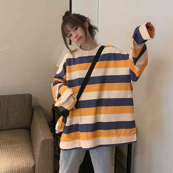 women's hoodies & sweatshirts woman's long sleeve plus velvet sweater korean preppy style stripe pullover round neck loose spring, Black
women's hoodies & sweatshirts woman's long sleeve plus velvet sweater korean preppy style stripe pullover round neck loose spring, Black
