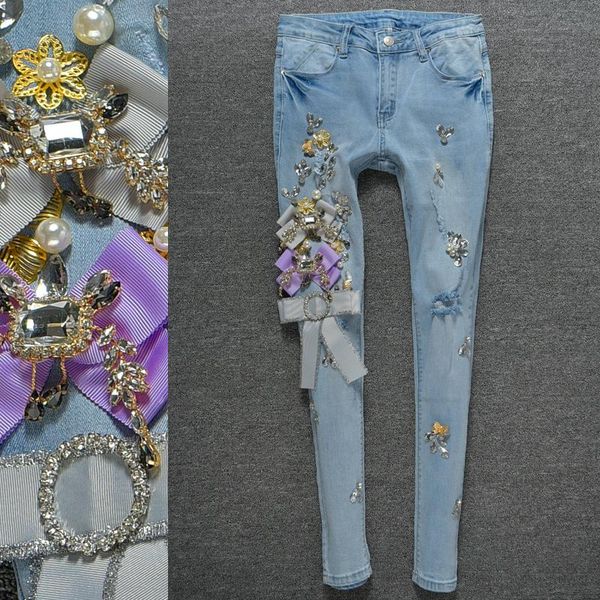 spring autumn stretch thin denim pencil slim elastic ladies fashion skinny luxury beading diamond ripped jeans women pants women's, Blue
spring autumn stretch thin denim pencil slim elastic ladies fashion skinny luxury beading diamond ripped jeans women pants women's, Blue