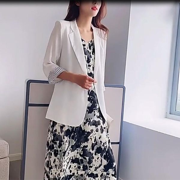 women's suits & blazers women blasers outwear suit jacket spring summer 2021 slim fit three-quarter sleeve clothing, White;black
women's suits & blazers women blasers outwear suit jacket spring summer 2021 slim fit three-quarter sleeve clothing, White;black