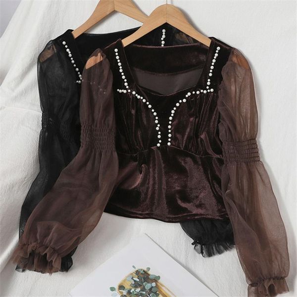 women's blouses & shirts autumn casual women mesh blouse girl gold velvet shirt spring flare sleeve lace blousas basic pullover bottom, White
women's blouses & shirts autumn casual women mesh blouse girl gold velvet shirt spring flare sleeve lace blousas basic pullover bottom, White