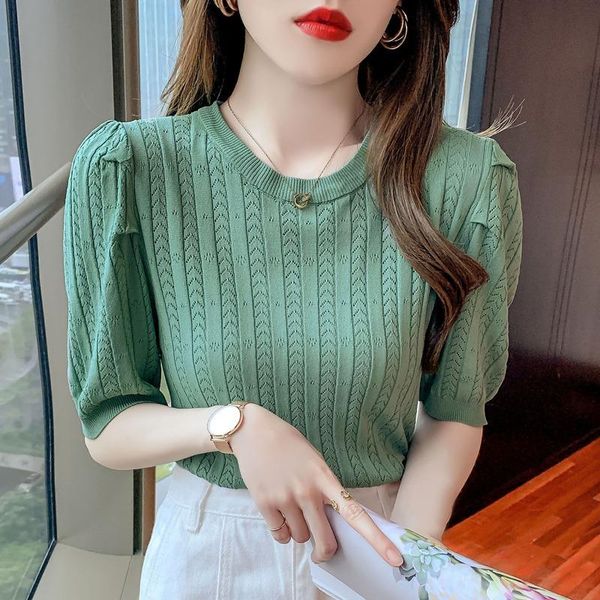 women's t-shirt short puff sleeve women summer vintage o-neck slim knitted t shirts korean fashion pullover tees jumper kawaii, White
women's t-shirt short puff sleeve women summer vintage o-neck slim knitted t shirts korean fashion pullover tees jumper kawaii, White