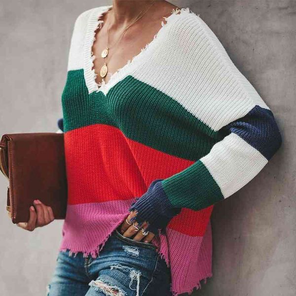 autumn winter knitted rainbow sweater women deep v-neck striped long sleeve plus size pullover s color block 210603, White;black
autumn winter knitted rainbow sweater women deep v-neck striped long sleeve plus size pullover s color block 210603, White;black