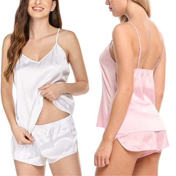 women's sleepwear summer pajamas suit v-ne suspender vest shorts, Black;red