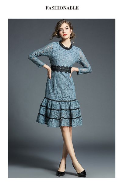 new spring women elegant sweet hollow out long sleeve water soluble lace dress party princess slim ruffles midi dresses vestidos, Black;gray
new spring women elegant sweet hollow out long sleeve water soluble lace dress party princess slim ruffles midi dresses vestidos, Black;gray