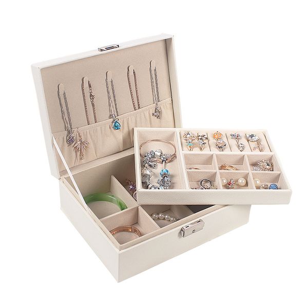 2021 new fashion jewelry storage box korean leather jewelry earrings necklace box double-layer with lock pu cases & displays, Black;white
2021 new fashion jewelry storage box korean leather jewelry earrings necklace box double-layer with lock pu cases & displays, Black;white
