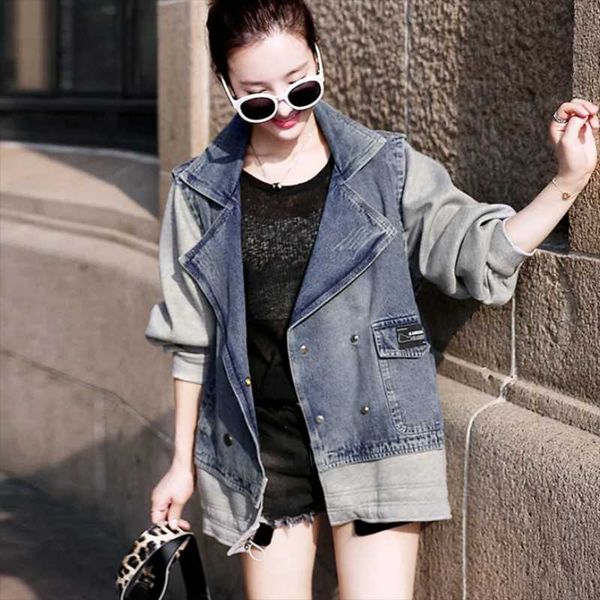 women's vests 2021 spring and autumn lapel denim jacket women loose fashion casual long-sleeved stitching trend, Black;white
women's vests 2021 spring and autumn lapel denim jacket women loose fashion casual long-sleeved stitching trend, Black;white
