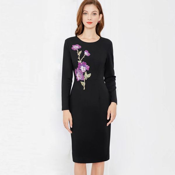 women's runway dresses o neck long sleeves sequined embroidery beaded floral elegant pencil dress vestidos, Black
women's runway dresses o neck long sleeves sequined embroidery beaded floral elegant pencil dress vestidos, Black
