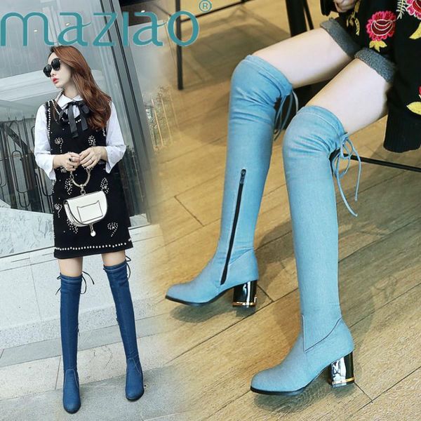 boots autumn winter round toe thick heels over the knee high denim zipper lace-up mujer zapatos de maziao, Black
boots autumn winter round toe thick heels over the knee high denim zipper lace-up mujer zapatos de maziao, Black
