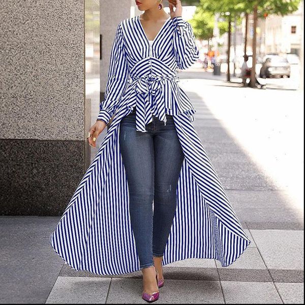 long sleeve lace up womens shirt irregular v neck fashion stripe high low tunic, White
long sleeve lace up womens shirt irregular v neck fashion stripe high low tunic, White