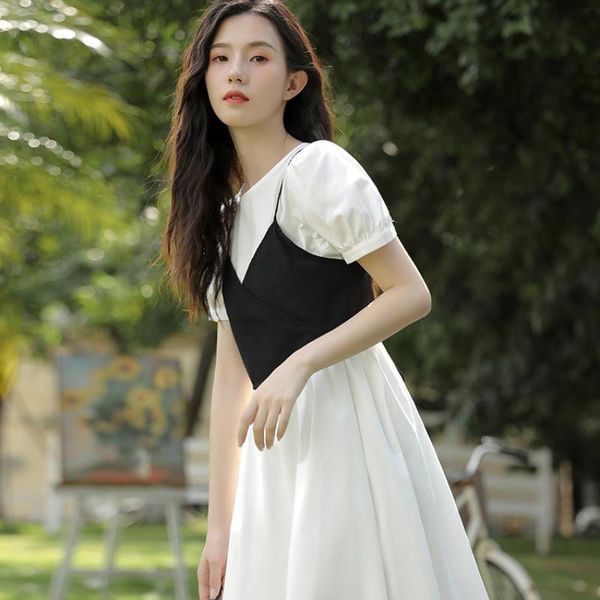 party dresses long a-line skirt tea break french first love puff sleeve white dress female summer two-piece suit crew neck, White;black
party dresses long a-line skirt tea break french first love puff sleeve white dress female summer two-piece suit crew neck, White;black