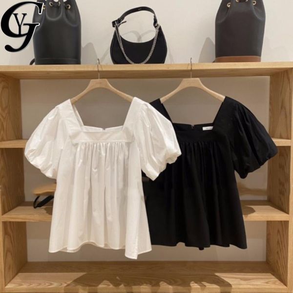 women's blouses & shirts 2021 vintage square collared women blouse elegant solid short sleeve summer femme korean style blusas camisas, White
women's blouses & shirts 2021 vintage square collared women blouse elegant solid short sleeve summer femme korean style blusas camisas, White