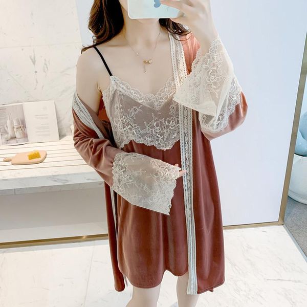 velvet female home clothing kimono robe set lace nightwear intimate lingerie velour women autumn homewear sleepwear women's, Black;red
velvet female home clothing kimono robe set lace nightwear intimate lingerie velour women autumn homewear sleepwear women's, Black;red