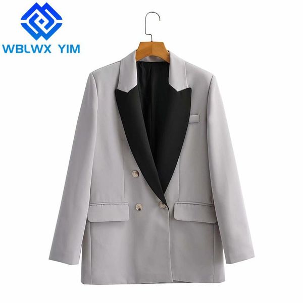 women's suits & blazers blazer jackets women double breasted fashion patchwork suit jacket ladies loose casual office chic coat, White;black