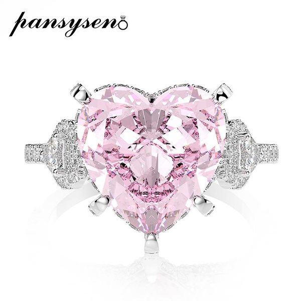 cluster rings pansysen 11ct exquisite heart design narutal pink quartz for women classic 925 sterling silver jewelry engagement ring, Golden;silver