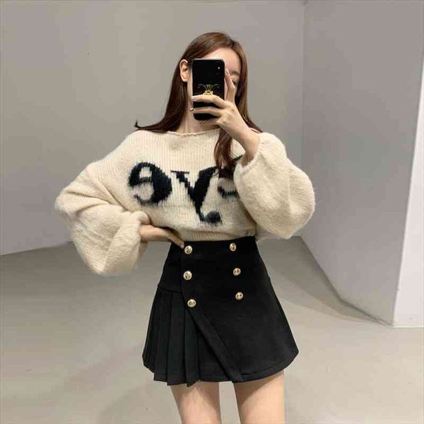 autumn loose o neck lantern sleeve knitted sweater letter print woolen irregular pleated skirt shorts fashion retro sets, White
autumn loose o neck lantern sleeve knitted sweater letter print woolen irregular pleated skirt shorts fashion retro sets, White