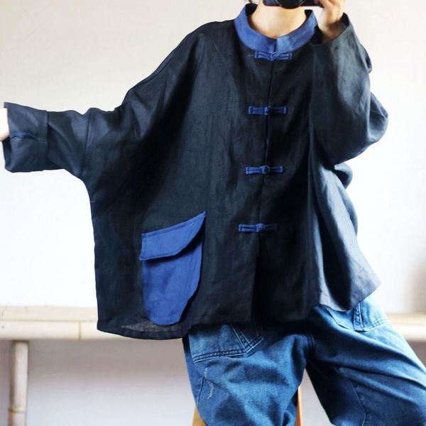 women spring autumn linen patchwork jackets coat outerwear ladies vintage flax bat sleeve female single breasted women's, Black;brown
women spring autumn linen patchwork jackets coat outerwear ladies vintage flax bat sleeve female single breasted women's, Black;brown