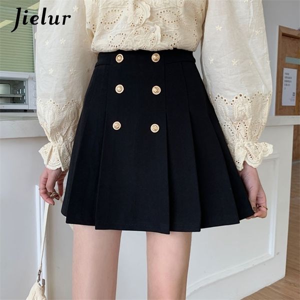 spring high waist pleated women's skirts a-line female button charming ol street black apricot mini 210426
spring high waist pleated women's skirts a-line female button charming ol street black apricot mini 210426
