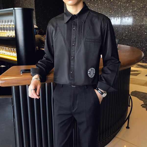 men's casual shirts fashion chest folds design shirt dress men embroidery imprint long sleeved blouse clothes night club porm loose men, White;black
men's casual shirts fashion chest folds design shirt dress men embroidery imprint long sleeved blouse clothes night club porm loose men, White;black