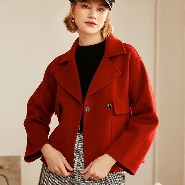 women's wool & blends autumn and winter lapel coat double-sided tweed short suit straight tube temperament korean version, Black
women's wool & blends autumn and winter lapel coat double-sided tweed short suit straight tube temperament korean version, Black
