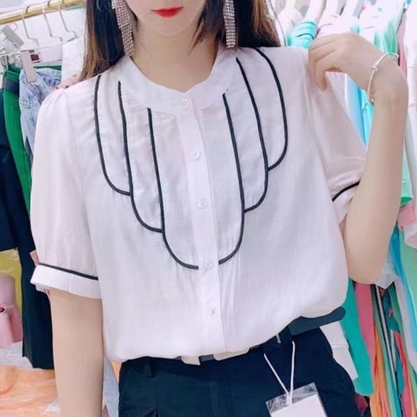 women's blouses & shirts summer women chiffon fashion short sleeve lace splice bright line decoration casual ladies blusas mm0363, White
women's blouses & shirts summer women chiffon fashion short sleeve lace splice bright line decoration casual ladies blusas mm0363, White