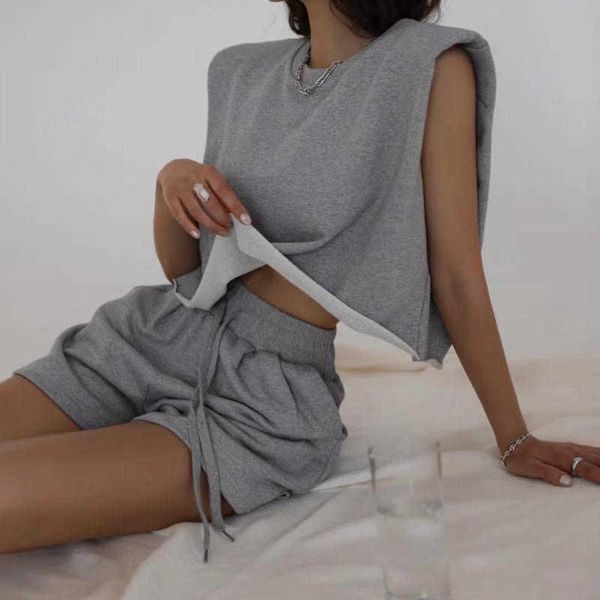women's tracksuits drawstring shorts loose sets for women o neck sleeveless high waist females casual gray two piece set
women's tracksuits drawstring shorts loose sets for women o neck sleeveless high waist females casual gray two piece set