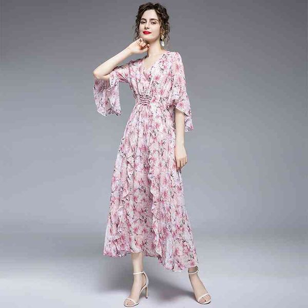sweet pink floral printed chiffon long dress women summer v-neck ruffles flare sleeve elastic waist casual holiday 210603, Black;gray
sweet pink floral printed chiffon long dress women summer v-neck ruffles flare sleeve elastic waist casual holiday 210603, Black;gray
