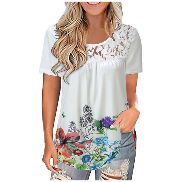 women's blouses & shirts clothing chiffon women blouse summer short sleeve shirt lace printing splicing o-neck loose blusas 2021, White
women's blouses & shirts clothing chiffon women blouse summer short sleeve shirt lace printing splicing o-neck loose blusas 2021, White