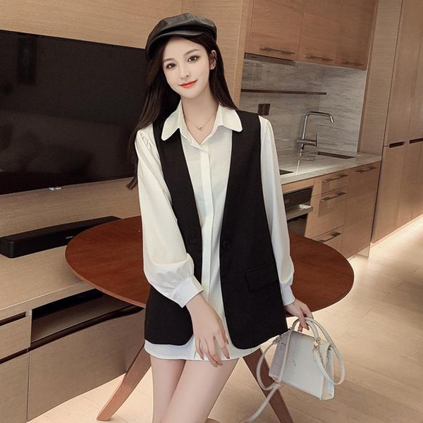 women's blouses & shirts spring autumn shirt korean hepburn style lantern sleeve blouse and vest casual loose commuter long ll785, White
women's blouses & shirts spring autumn shirt korean hepburn style lantern sleeve blouse and vest casual loose commuter long ll785, White