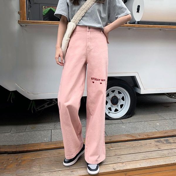 jeans women college style pink love pattern embroidery vintage loose high waist wide leg pants cotton straight trousers women's, Blue
jeans women college style pink love pattern embroidery vintage loose high waist wide leg pants cotton straight trousers women's, Blue