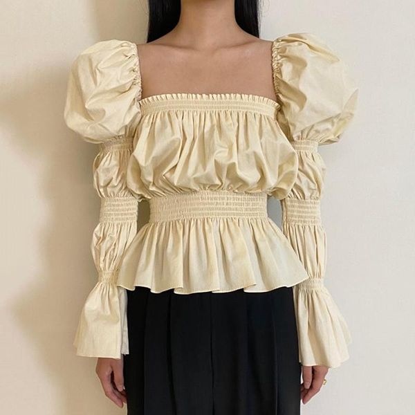 women's blouses & shirts korean chic elegant square collar blouse women design back lace up hollowed out folds ruffle flare sleeve blus, White
women's blouses & shirts korean chic elegant square collar blouse women design back lace up hollowed out folds ruffle flare sleeve blus, White