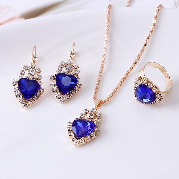 earrings & necklace fashion love heart shaped crystal pendant clavicle ring three-piece set peach wedding bride, Silver
earrings & necklace fashion love heart shaped crystal pendant clavicle ring three-piece set peach wedding bride, Silver