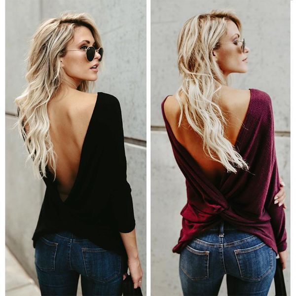spring open back womens sweater long sleeve blouse backless twist knot pullover loose casual fashion street trendy solid shirt, White;black
spring open back womens sweater long sleeve blouse backless twist knot pullover loose casual fashion street trendy solid shirt, White;black