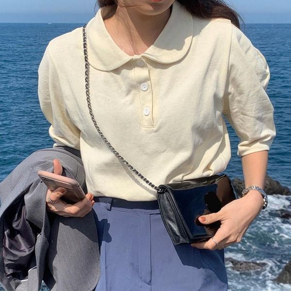 summer women's t-shirts lapel shirts korean mid-sleeved tee loose casual students all-match minimalist solid color t-shirt, White
summer women's t-shirts lapel shirts korean mid-sleeved tee loose casual students all-match minimalist solid color t-shirt, White
