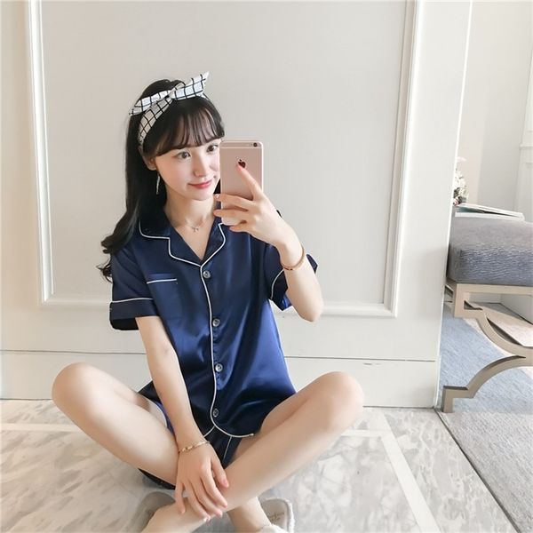 july's song women faux silk pajama set v-neck simple pure color pajamas leisure nightwear short sleeves shorts sleepwear 210809, Black;red
july's song women faux silk pajama set v-neck simple pure color pajamas leisure nightwear short sleeves shorts sleepwear 210809, Black;red