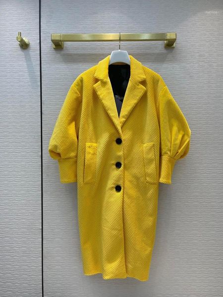 women's wool & blends high street yellow twill corduroy coat for women high-end brand 3d cut oversized shrink hem design lapel long coa, Black
women's wool & blends high street yellow twill corduroy coat for women high-end brand 3d cut oversized shrink hem design lapel long coa, Black