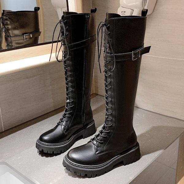 motorcycle thick heel below the knee 2021 spring and autumn front lace up belt buckle knight martin boot, Black
motorcycle thick heel below the knee 2021 spring and autumn front lace up belt buckle knight martin boot, Black