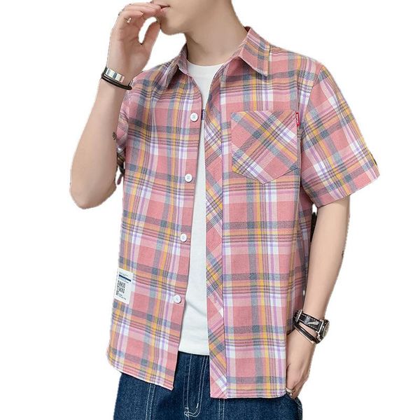 men's casual shirts check short sleeve shirt ins fashion in 2021 summer loose hong kong wind jacket, White;black
men's casual shirts check short sleeve shirt ins fashion in 2021 summer loose hong kong wind jacket, White;black