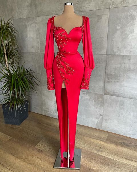 2021 luxury beaded red evening dresses satin v neck women formal party prom dress front slit long sleeve vestidos de fiesta, Black;red
2021 luxury beaded red evening dresses satin v neck women formal party prom dress front slit long sleeve vestidos de fiesta, Black;red